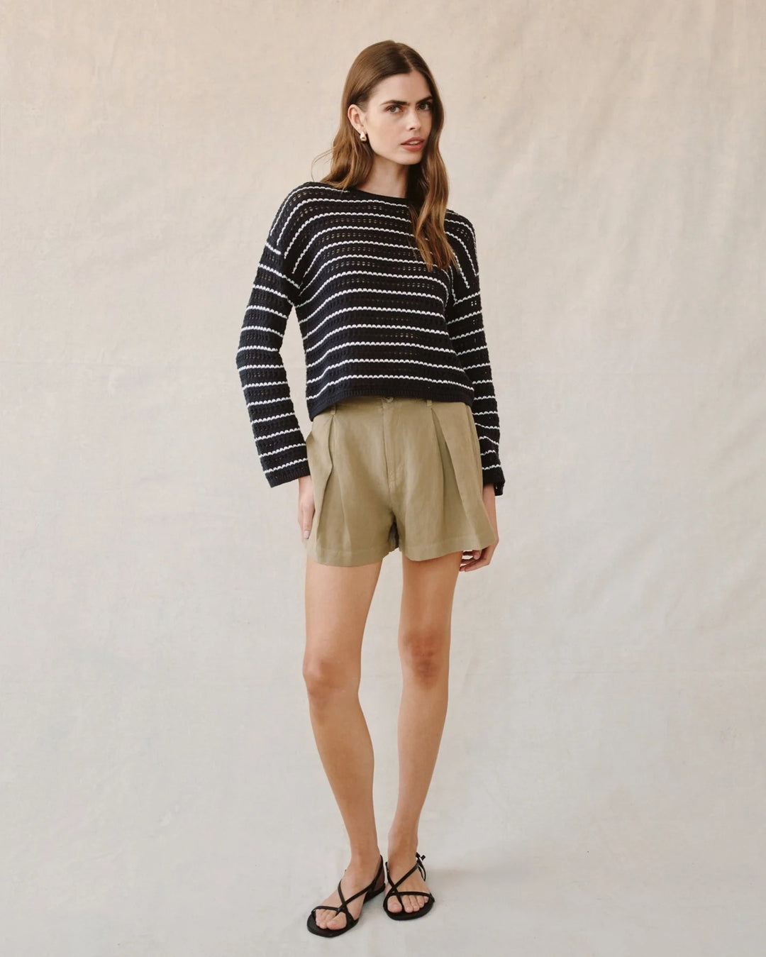 CREW NECK SWEATER (BLACK/IVORY STRIPE) - BELLA DAHL