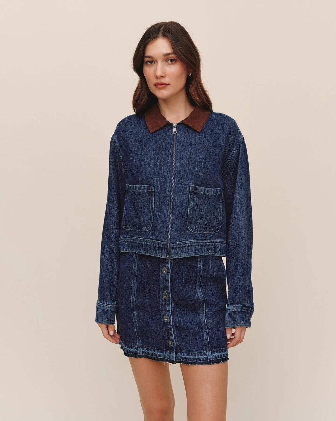 CROP ZIP UP BARN JACKET (DARK RINSE WASH) - BELLA DAHL