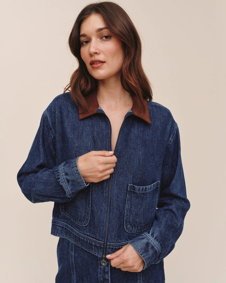 CROP ZIP UP BARN JACKET (DARK RINSE WASH) - BELLA DAHL