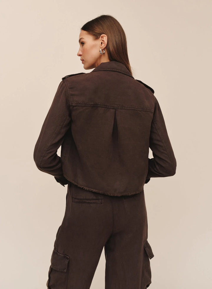 CROPPED UTILITY JACKET WITH FRAY HEM (DARK ROAST) - BELLA DAHL