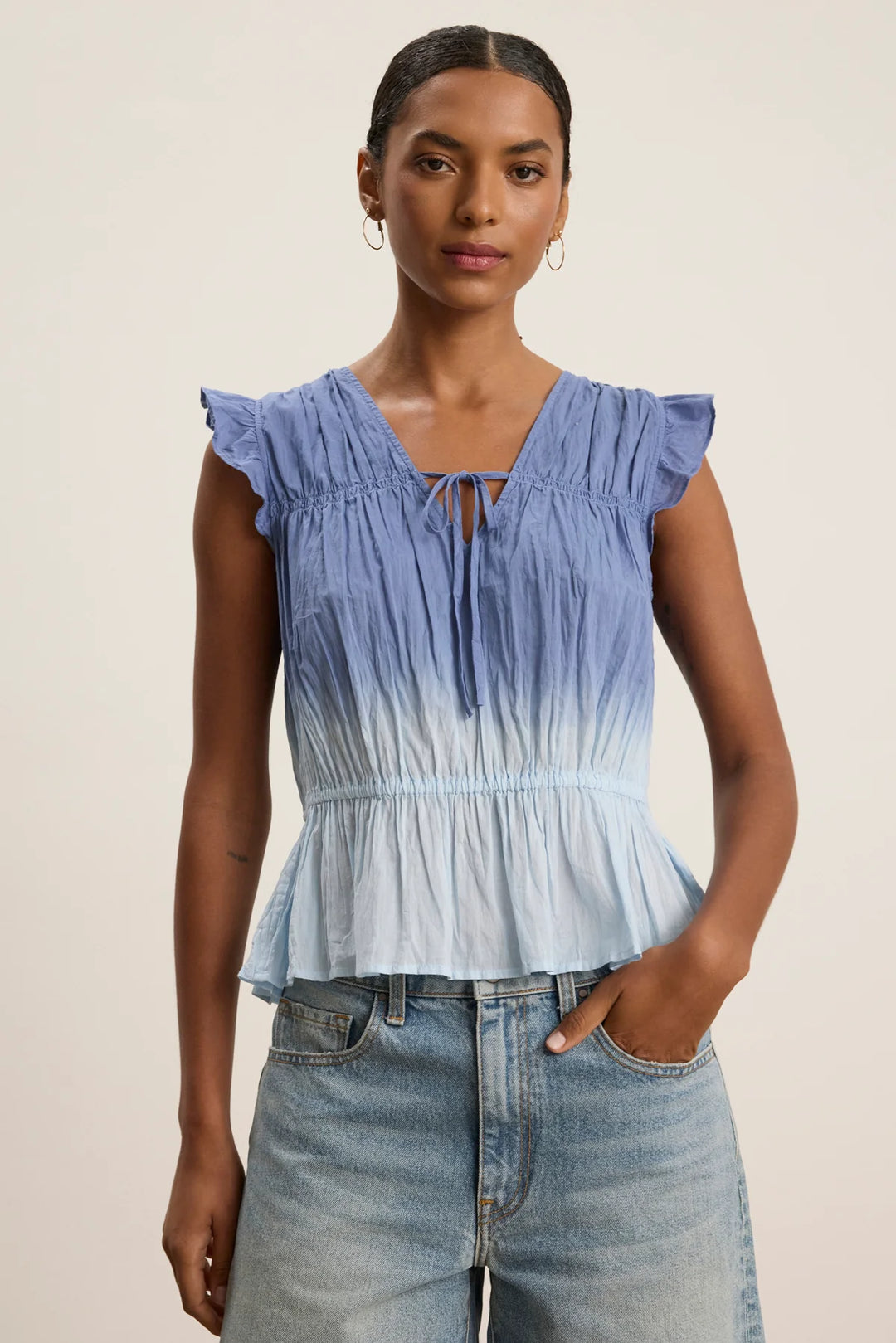 KAIA DIP DYE CRINKLE VOILE TOP - VELVET