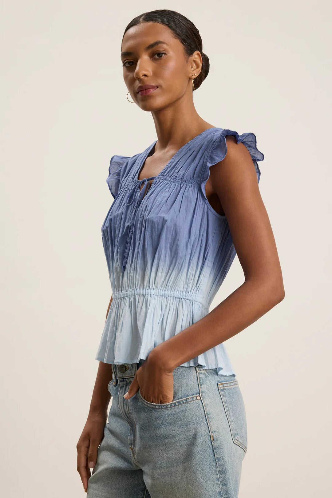 KAIA DIP DYE CRINKLE VOILE TOP - VELVET