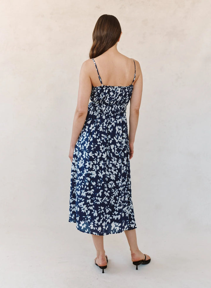 ELASTIC WAIST MIDI DRESS (INDIGO BLOOM) - BELLA DAHL