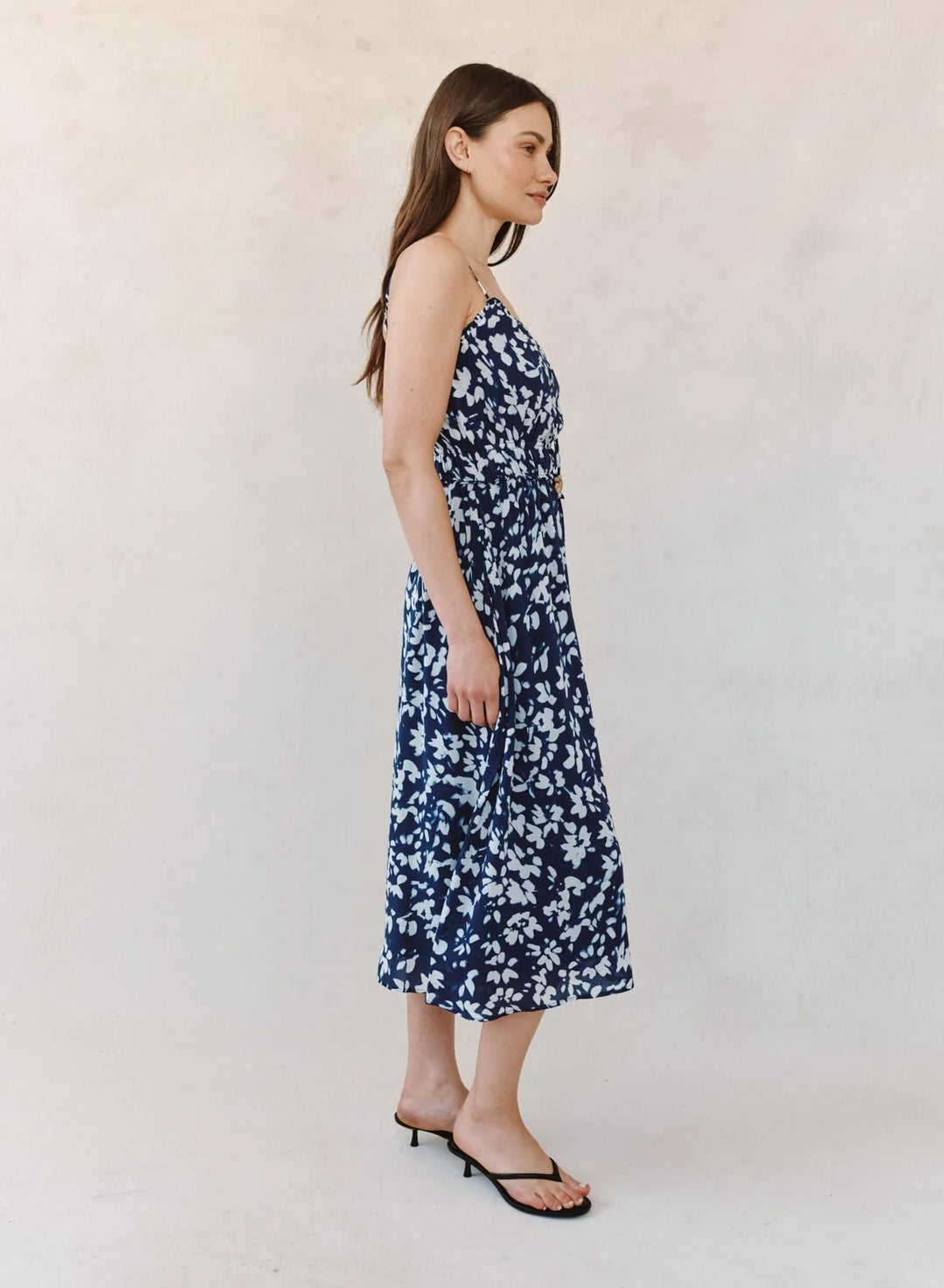 ELASTIC WAIST MIDI DRESS (INDIGO BLOOM) - BELLA DAHL