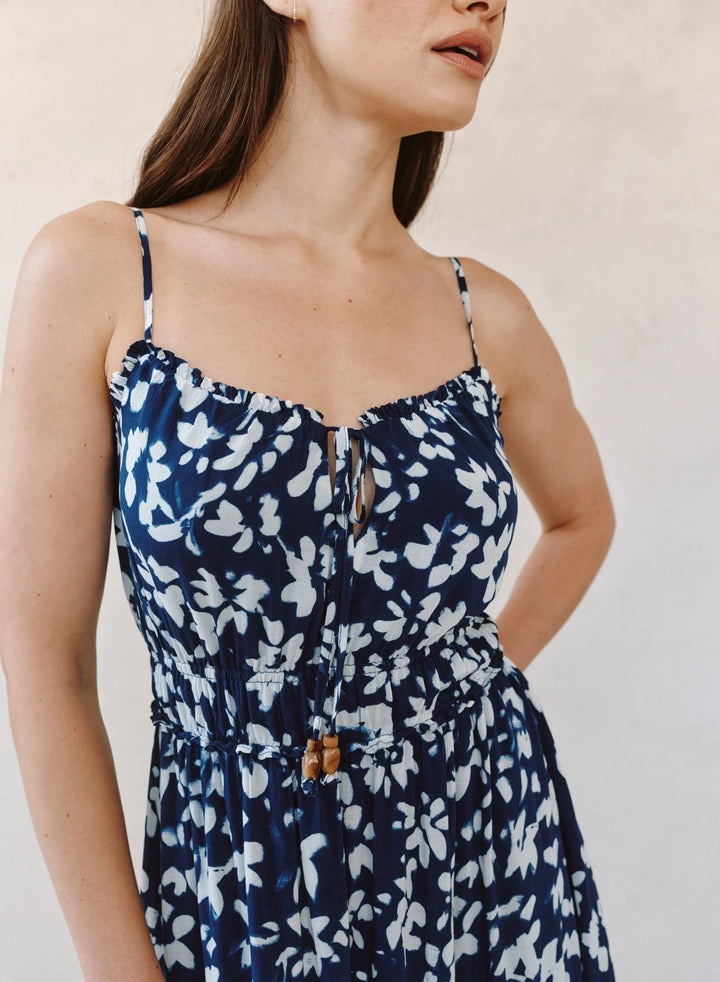 ELASTIC WAIST MIDI DRESS (INDIGO BLOOM) - BELLA DAHL