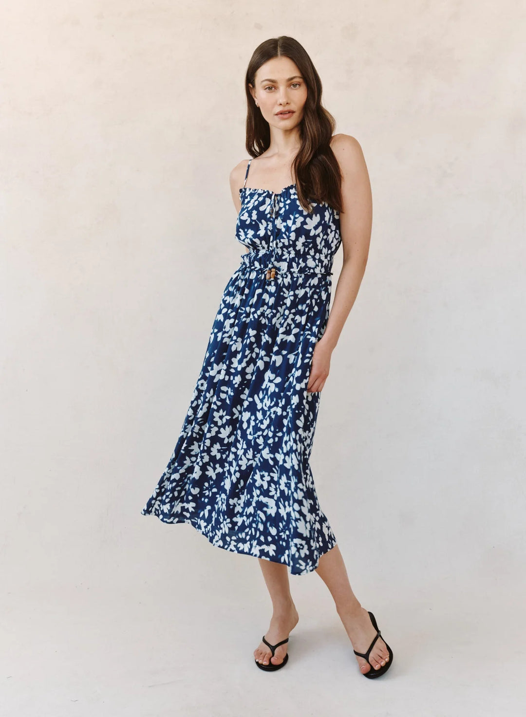 ELASTIC WAIST MIDI DRESS (INDIGO BLOOM) - BELLA DAHL