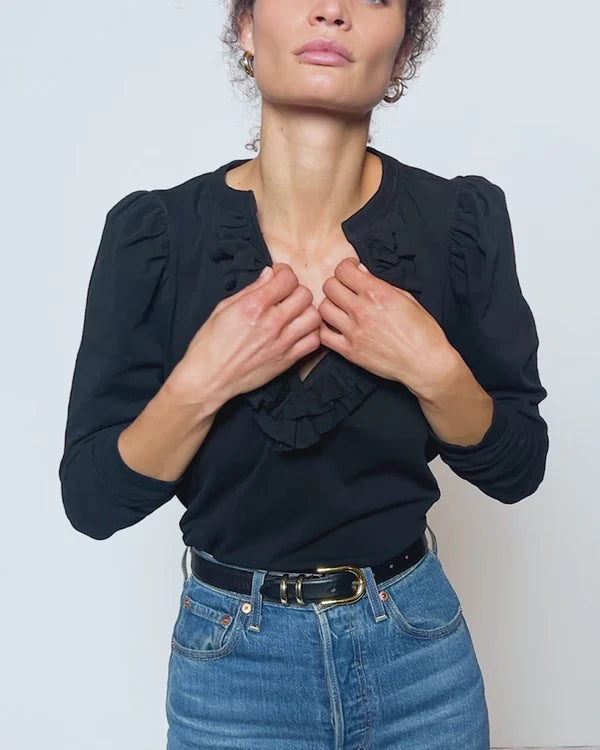 VALITA SPLIT NECK TOP (BLACK) - NATION