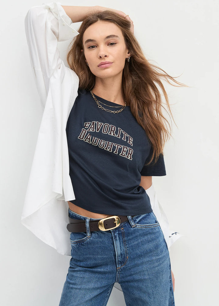 CROPPED COLLEGIATE TEE (NAVY/BURGUNDY) - FAVORITE DAUGHTER