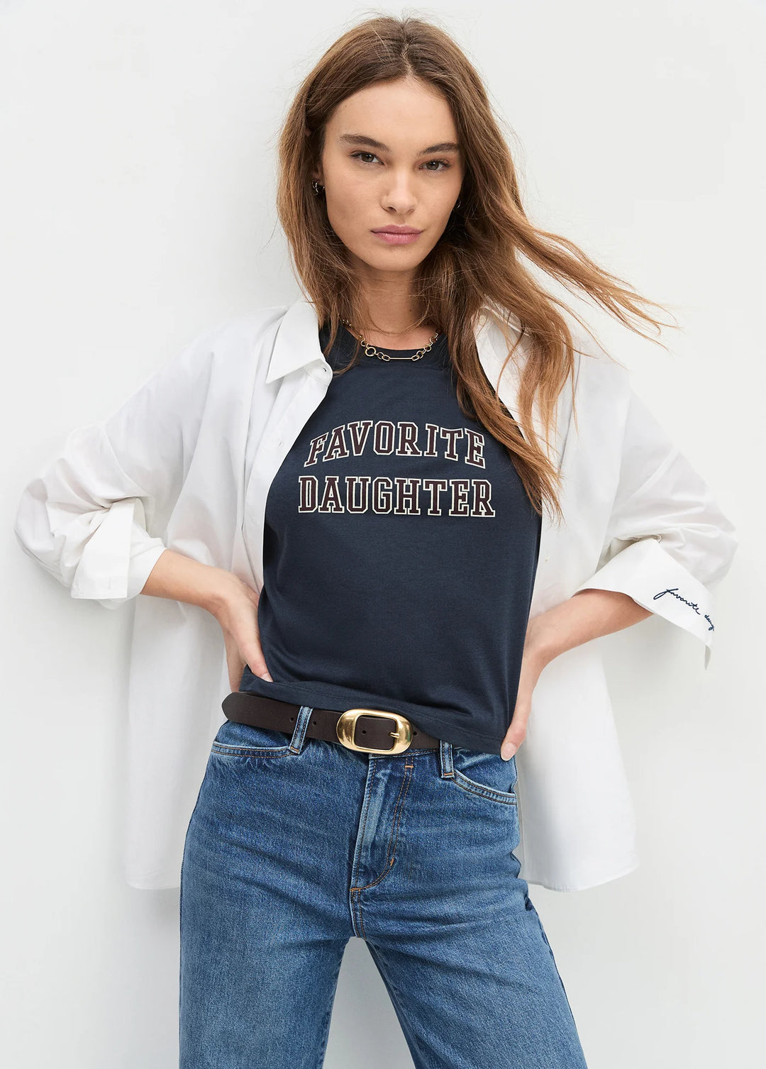 CROPPED COLLEGIATE TEE (NAVY/BURGUNDY) - FAVORITE DAUGHTER