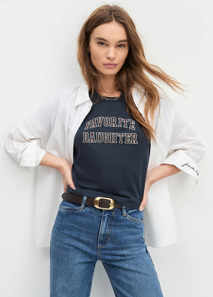 CROPPED COLLEGIATE TEE (NAVY/BURGUNDY) - FAVORITE DAUGHTER