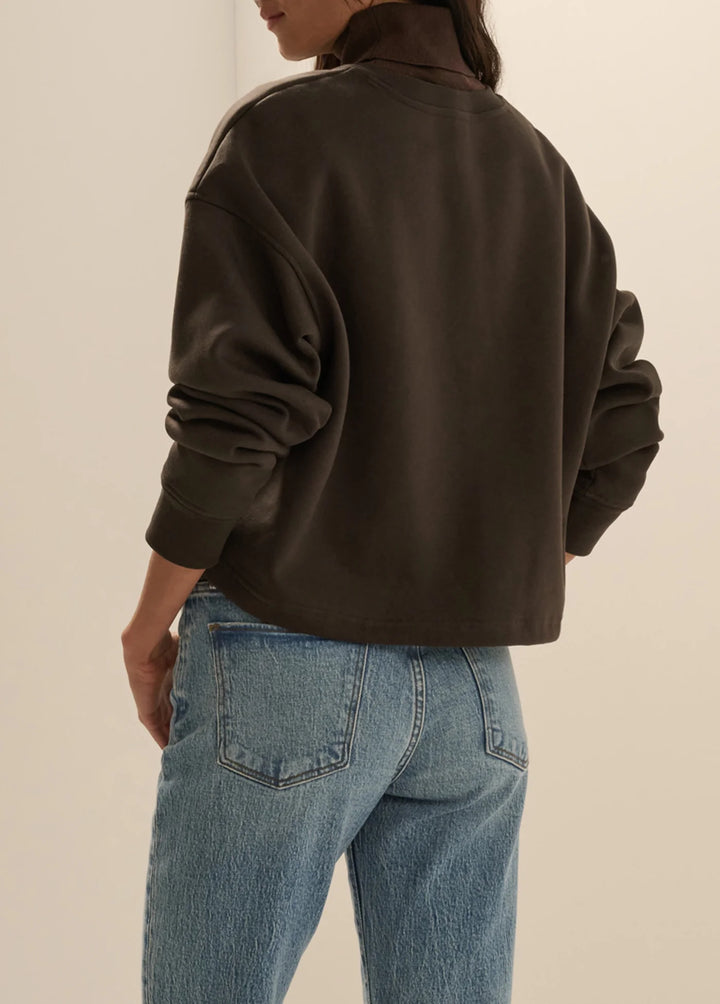 EMBROIDERED CROPPED SIGNATURE SWEATSHIRT (ESPRESSO WHITE) - FAVORITE DAUGHTER