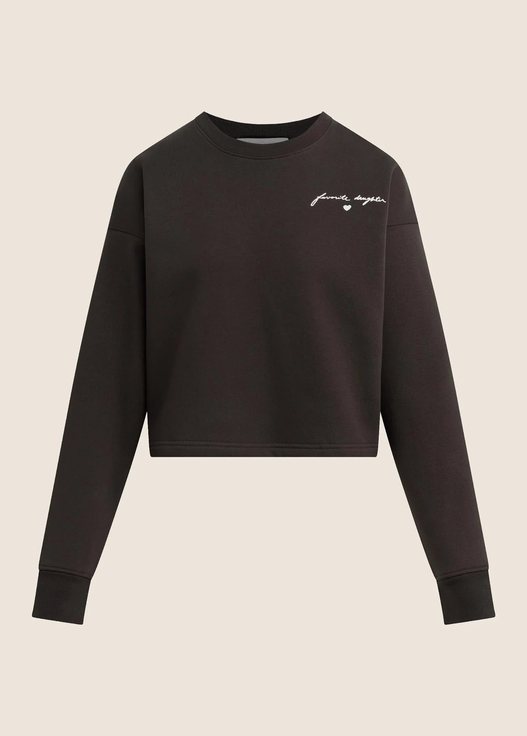 EMBROIDERED CROPPED SIGNATURE SWEATSHIRT (ESPRESSO WHITE) - FAVORITE DAUGHTER