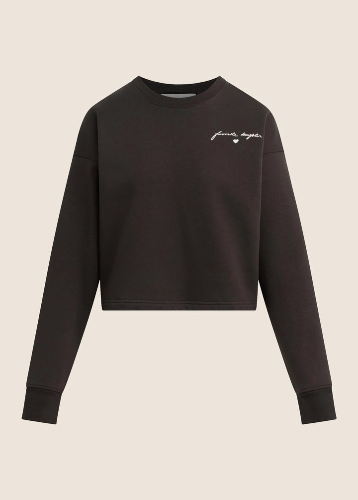 EMBROIDERED CROPPED SIGNATURE SWEATSHIRT (ESPRESSO WHITE) - FAVORITE DAUGHTER