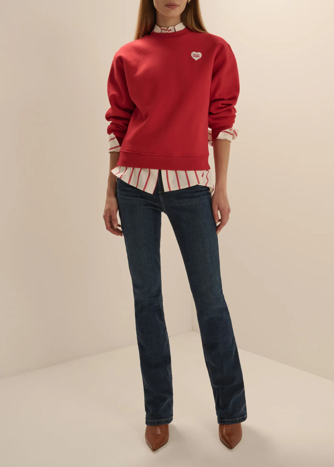 EMBROIDERED HEART SWEATSHIRT (CHERRY WHITE) - FAVORITE DAUGHTER