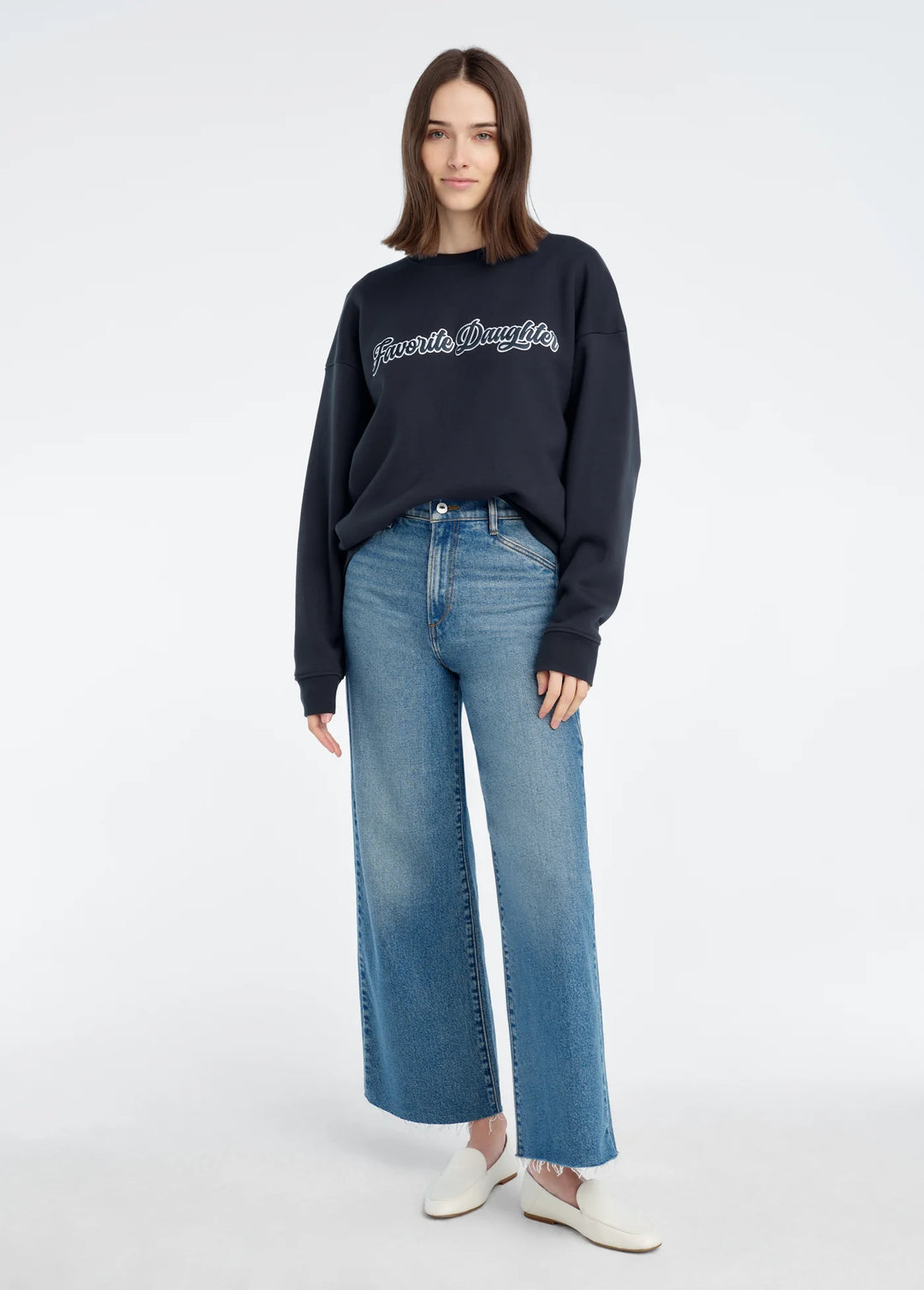 THE VARSITY EMBROIDERED SWEATSHIRT (NAVY/WHITE) - FAVORITE DAUGHTER