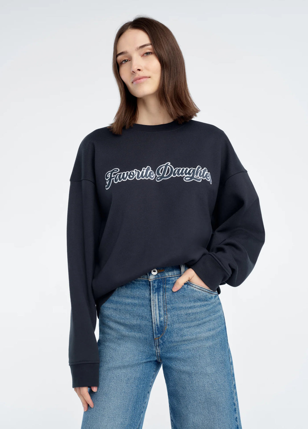 THE VARSITY EMBROIDERED SWEATSHIRT (NAVY/WHITE) - FAVORITE DAUGHTER