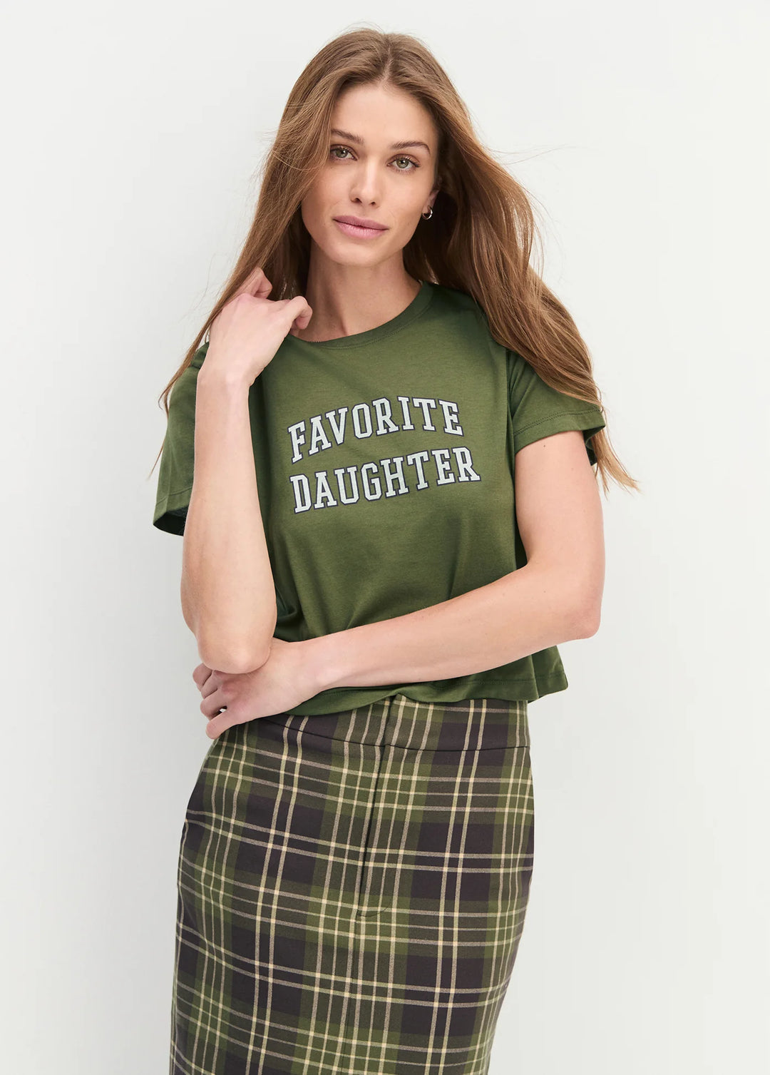 CROPPED COLLEGIATE TEE (SMOKETREE/GARDENIA) - FAVORITE DAUGHTER