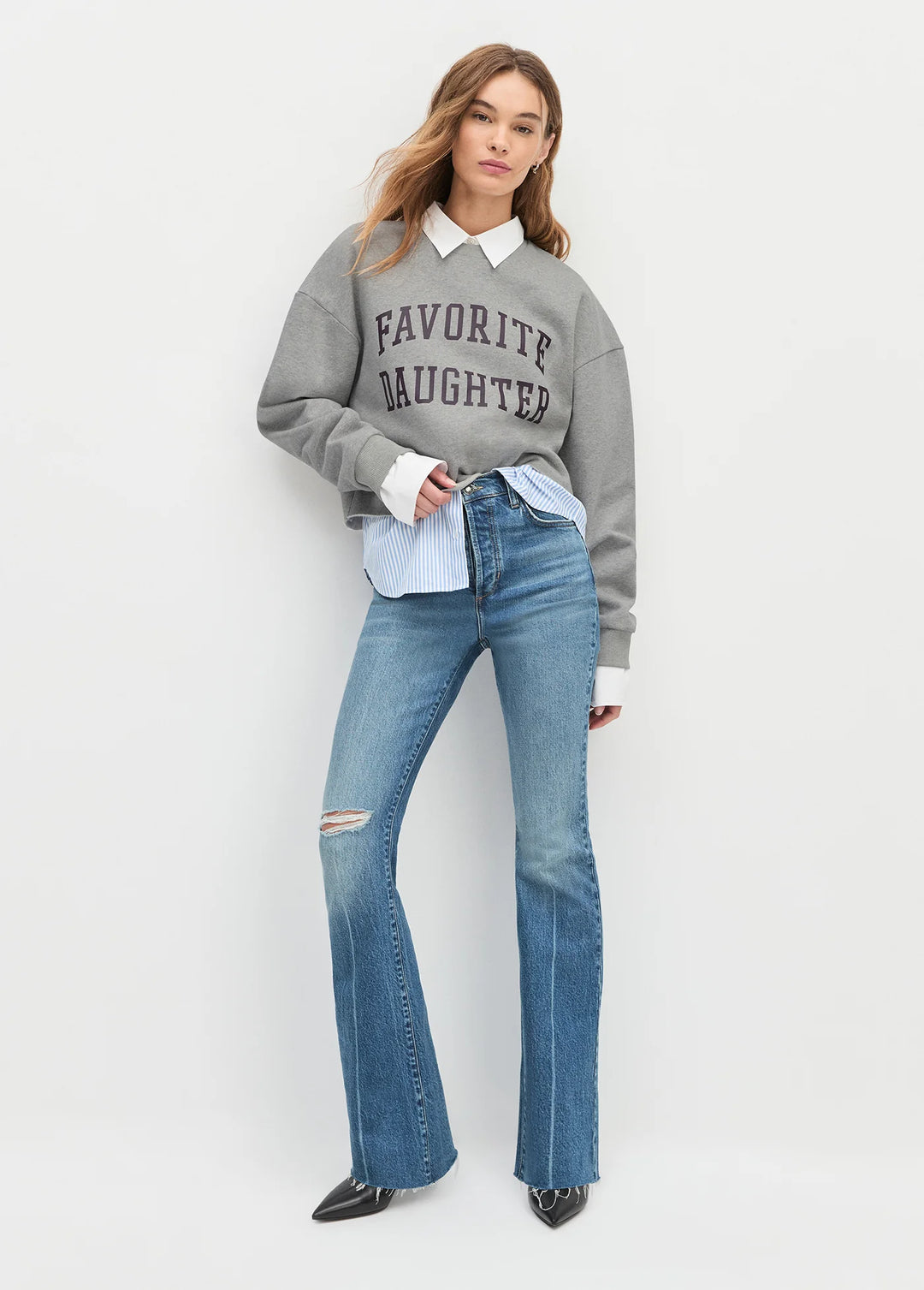 THE CROPPED COLLEGIATE SWEATSHIRT (GREY/BURGUNDY) - FAVORITE DAUGHTER