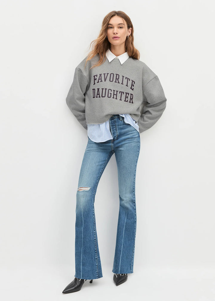 THE CROPPED COLLEGIATE SWEATSHIRT (GREY/BURGUNDY) - FAVORITE DAUGHTER