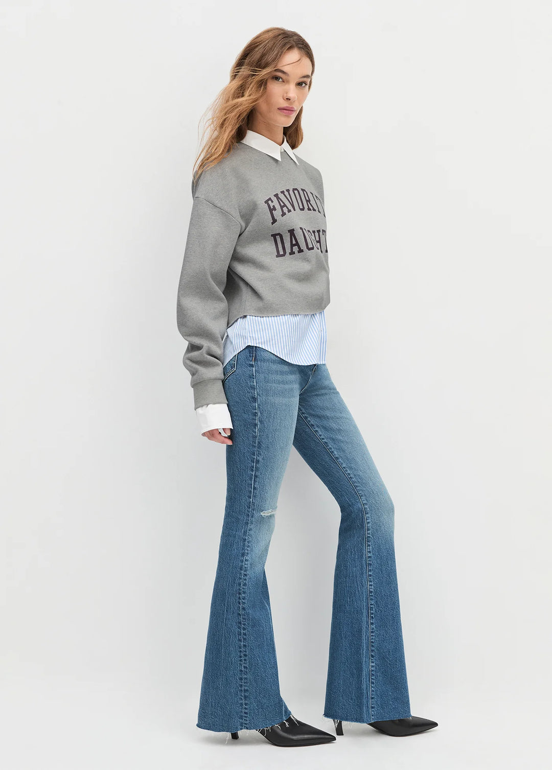 THE CROPPED COLLEGIATE SWEATSHIRT (GREY/BURGUNDY) - FAVORITE DAUGHTER