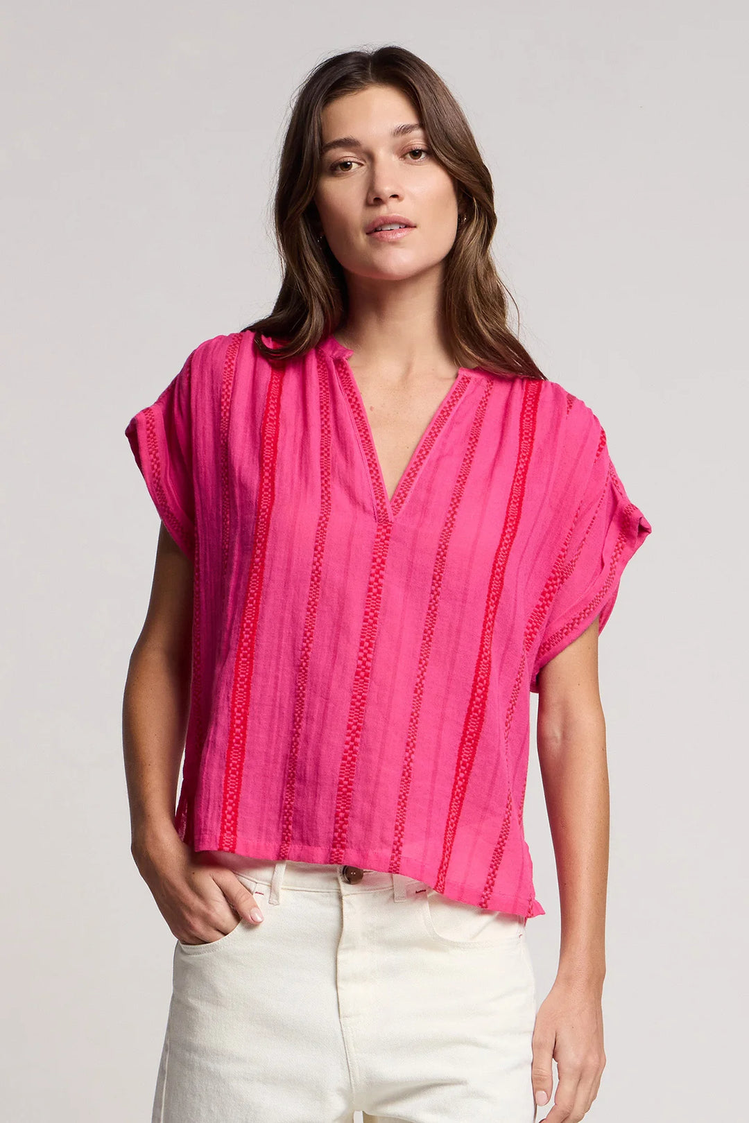 TALLULAH JACQUARD TOP (PINK/RED) - VELVET