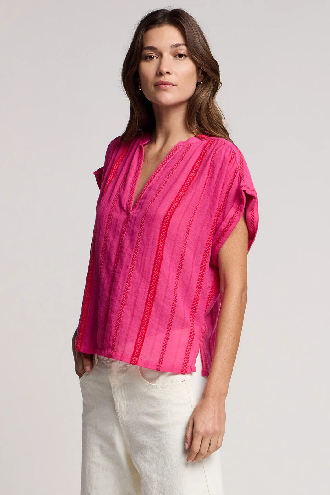 TALLULAH JACQUARD TOP (PINK/RED) - VELVET