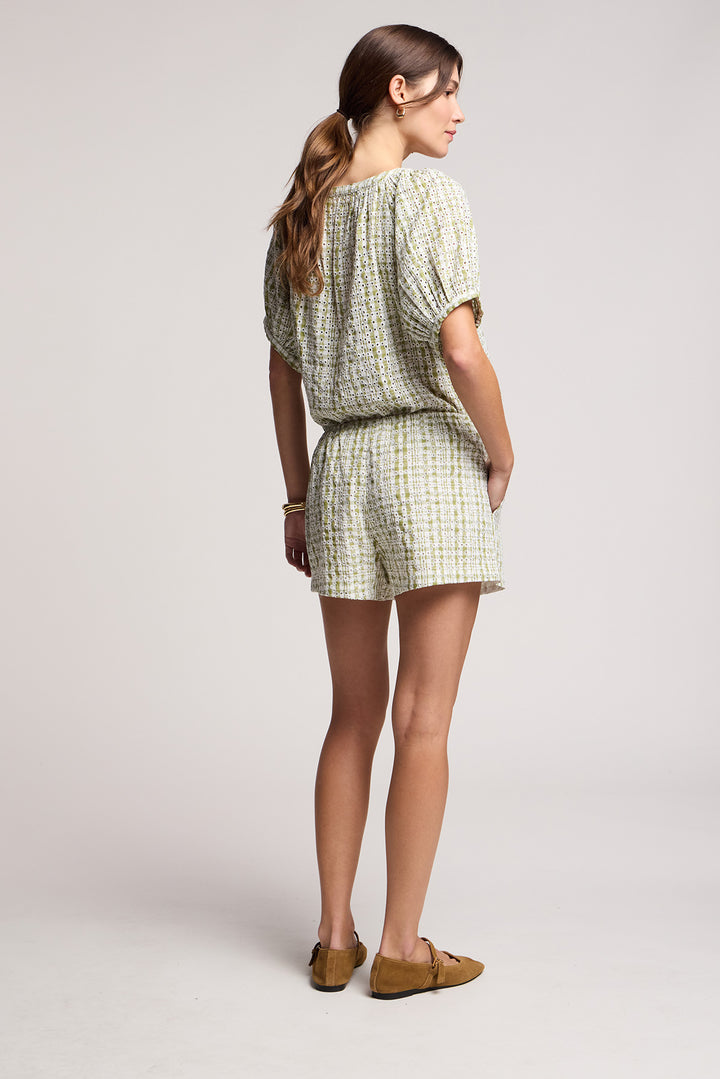 ANGIE GINGHAM EMBROIDERY TOP (GREEN/WHITE) - VELVET