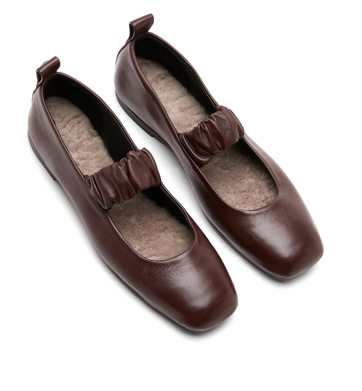 GRACIE SHEARLING-LINED MARY JANE FLATS (BORDEAUX) - LA CANADIENNE