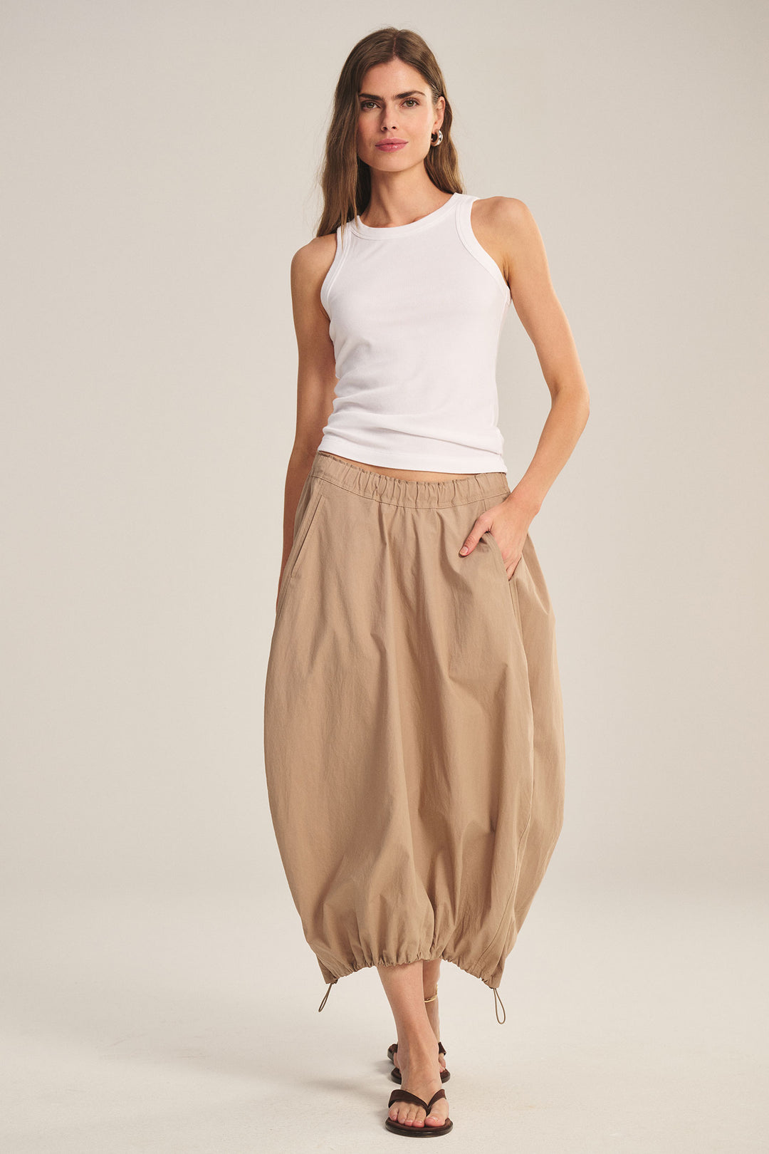 HOLLIS POPLIN MIX MEDIA SKIRT (SAHARA) - VELVET