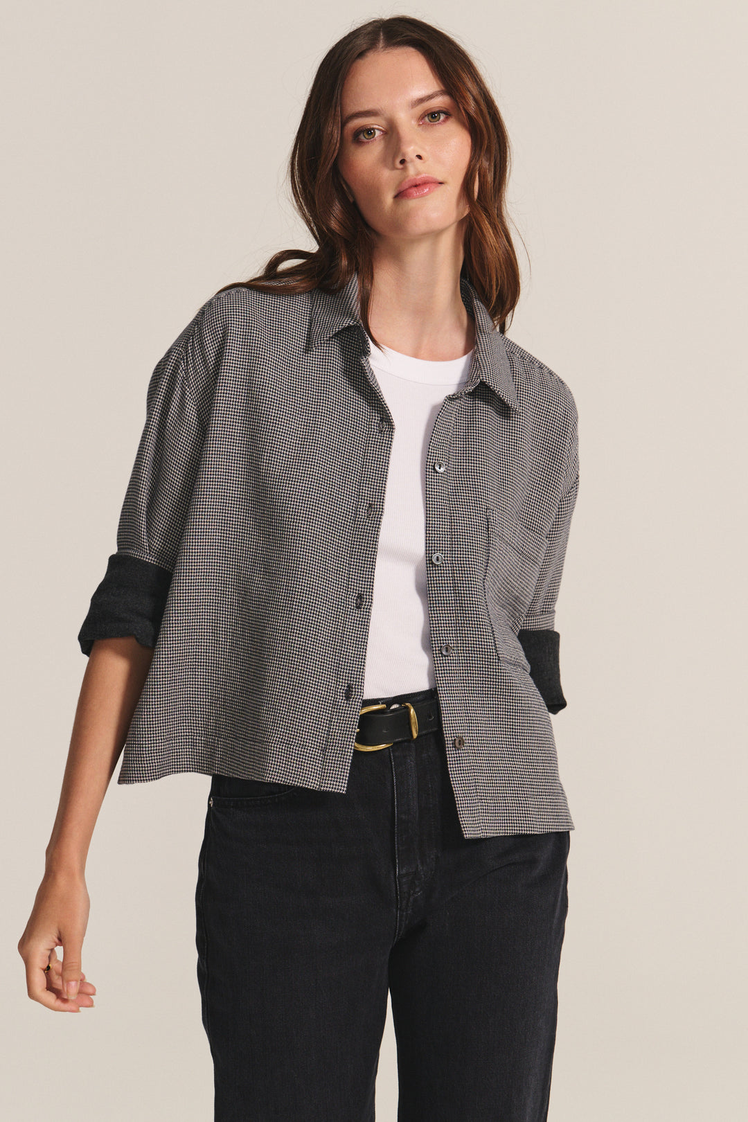 ADELINE HOUNDSTOOTH DUAL GAUZE TOP - VELEVT