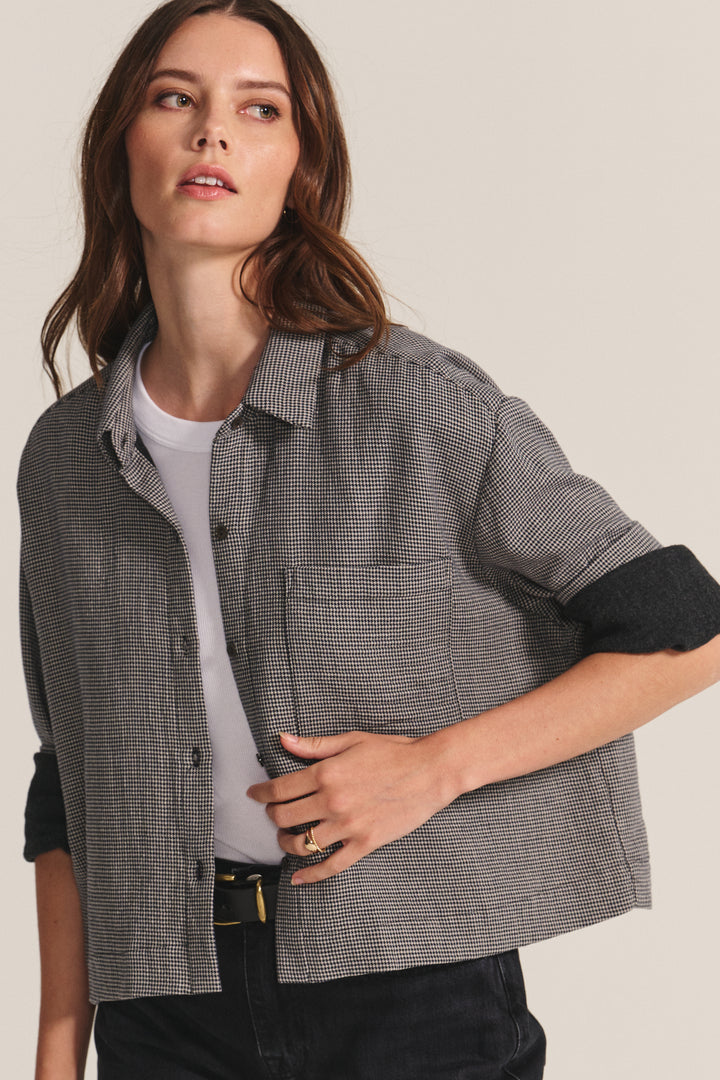 ADELINE HOUNDSTOOTH DUAL GAUZE TOP - VELEVT