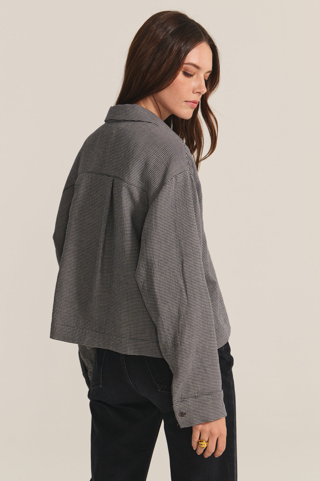 ADELINE HOUNDSTOOTH DUAL GAUZE TOP - VELEVT