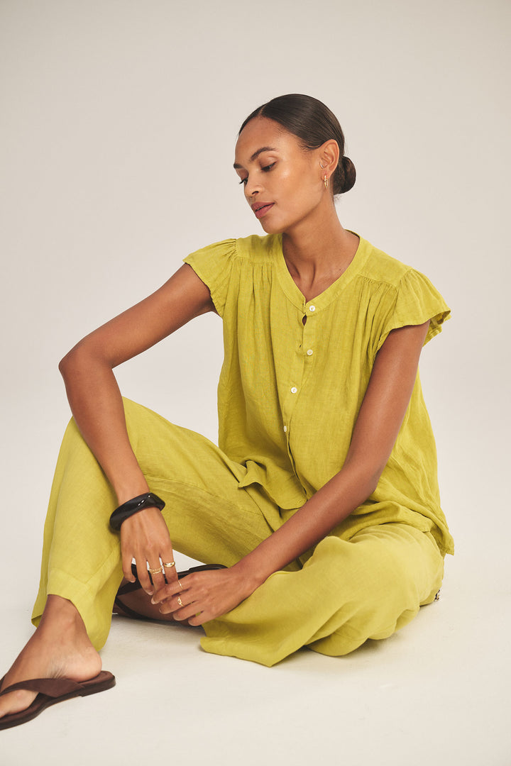 JANEY WOVEN LINEN TOP (CITRON) - VELVET
