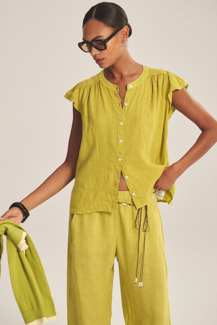 JANEY WOVEN LINEN TOP (CITRON) - VELVET