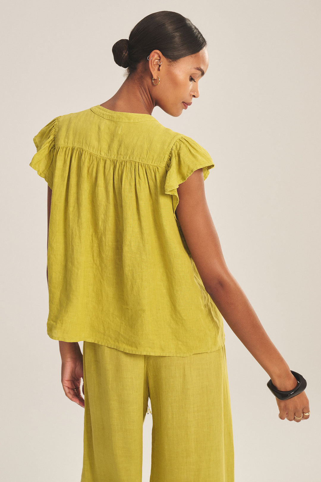 JANEY WOVEN LINEN TOP (CITRON) - VELVET