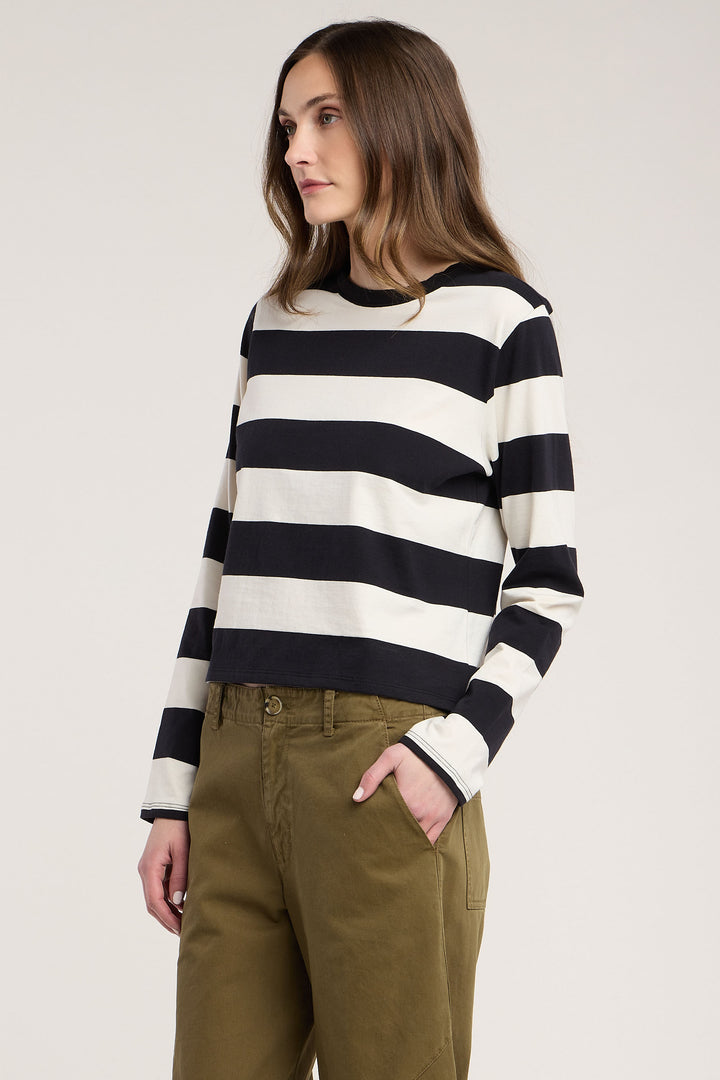 QUINNLEY JERSEY STRIPE TOP (BLACK/WHITE) - VELVET