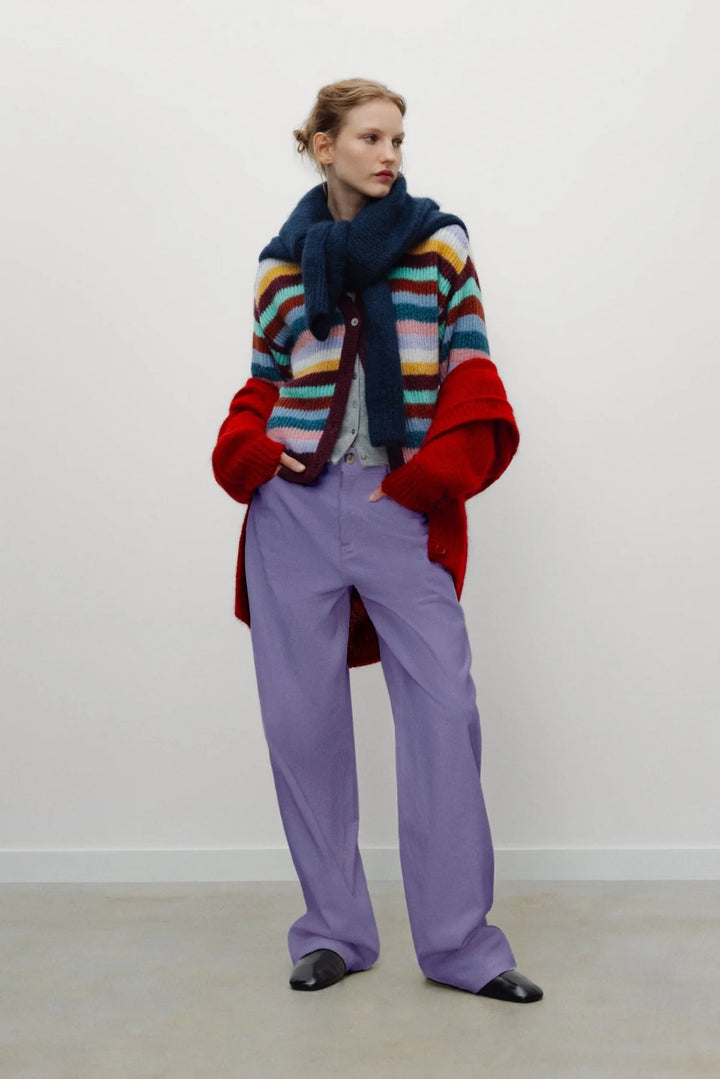JULIA STRIPED CARDIGAN (WINETESTING STRIPE) - THE NEW SOCIETY