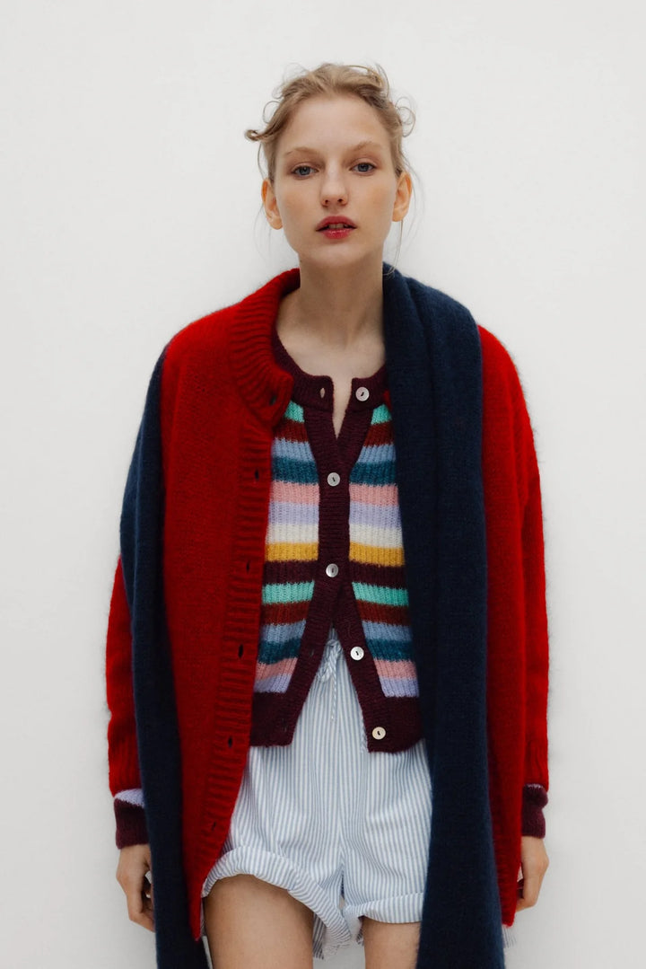 JULIA STRIPED CARDIGAN (WINETESTING STRIPE) - THE NEW SOCIETY