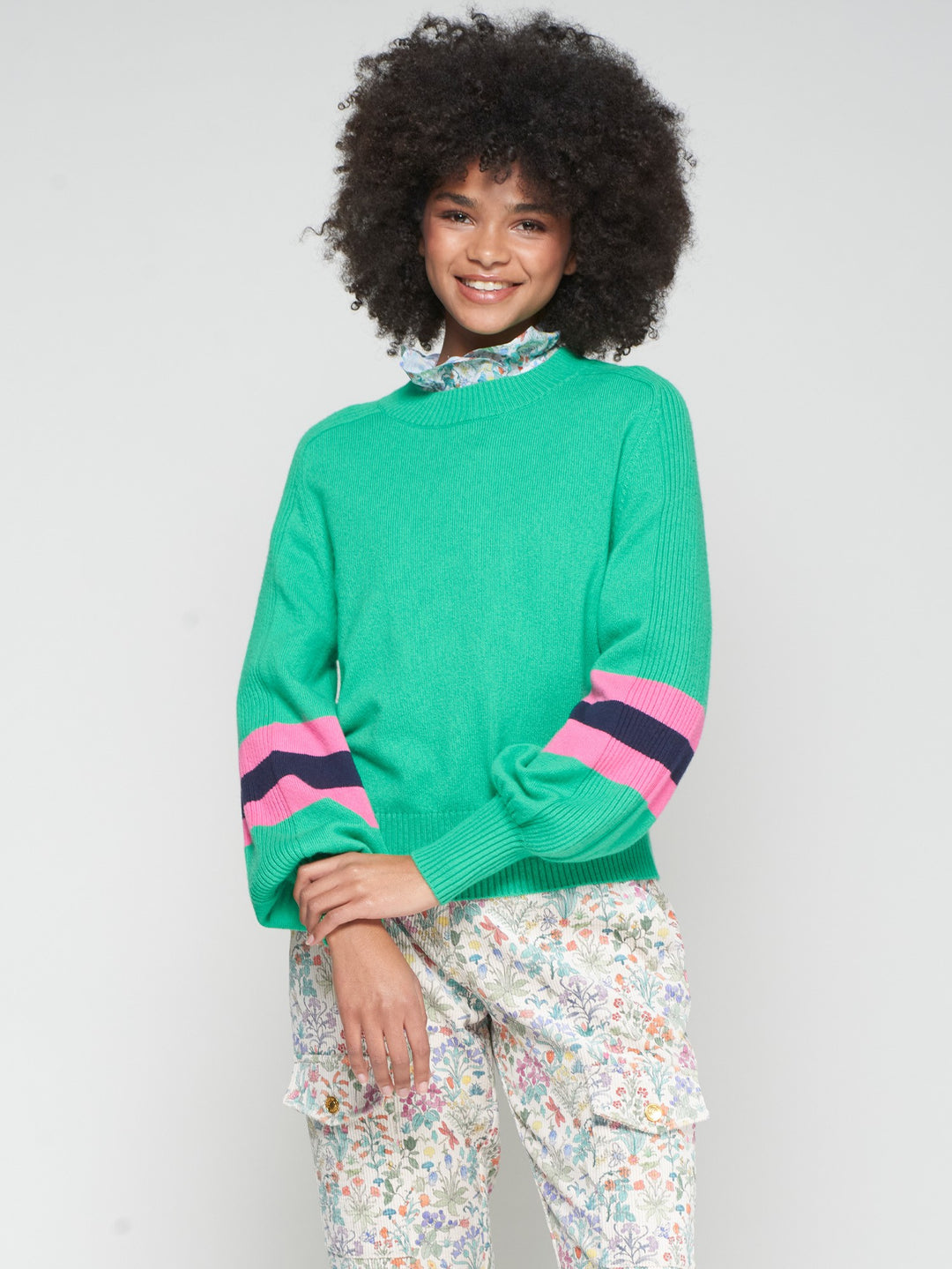 PUNTOSTRIPE WOOL BLEND SWEATER (GREEN & PINK) - VILAGALLO