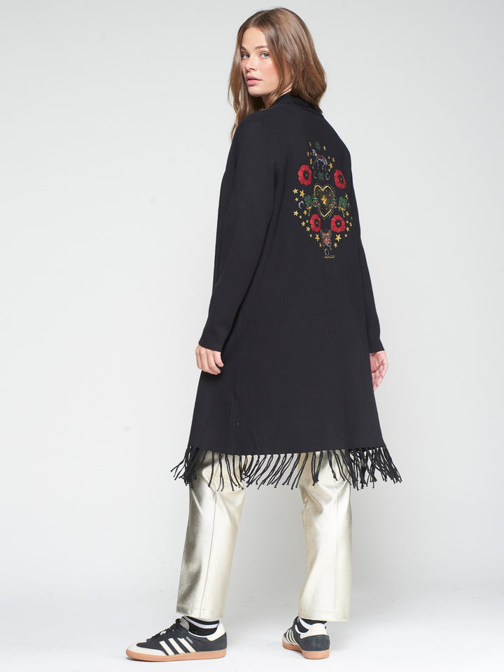 KNIT FRINGE CARDIGAN (BLACK) - VILAGALLO