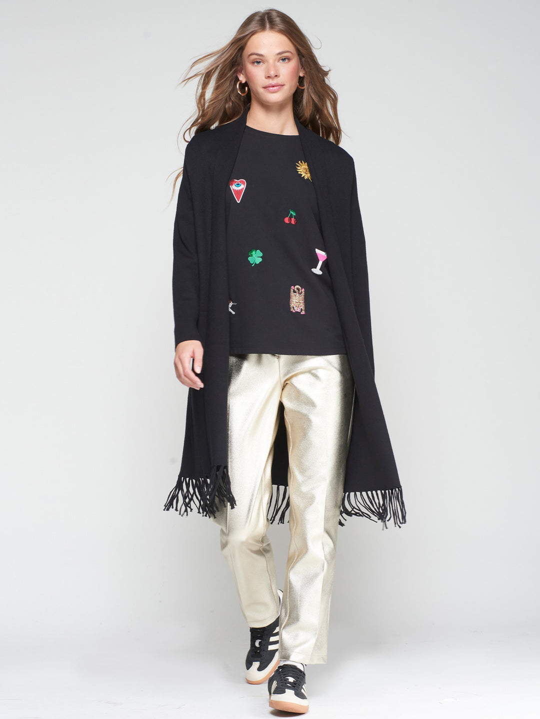 KNIT FRINGE CARDIGAN (BLACK) - VILAGALLO