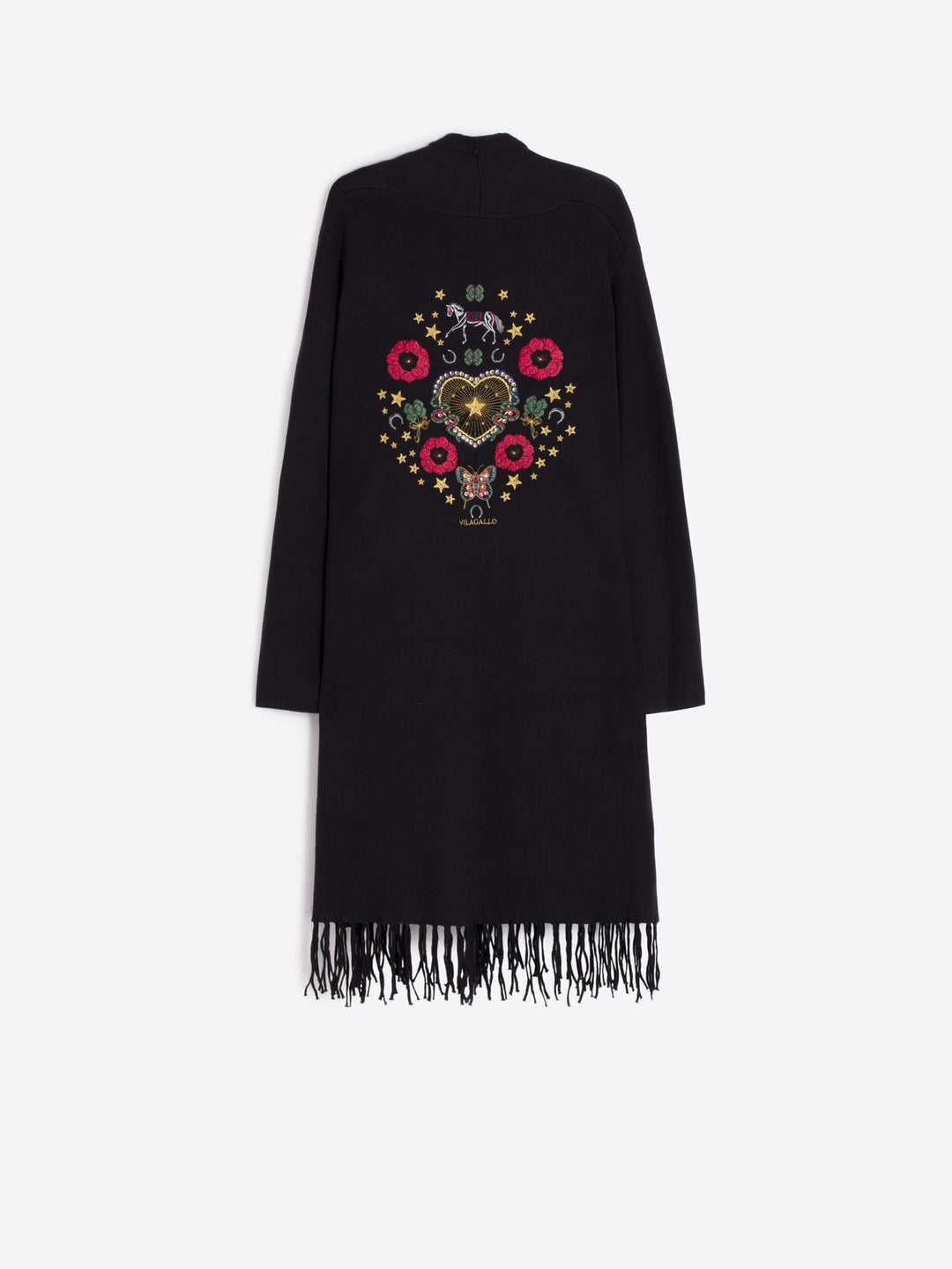 KNIT FRINGE CARDIGAN (BLACK) - VILAGALLO