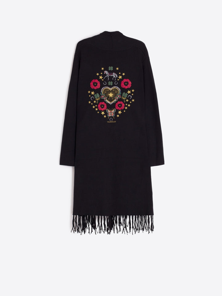 KNIT FRINGE CARDIGAN (BLACK) - VILAGALLO
