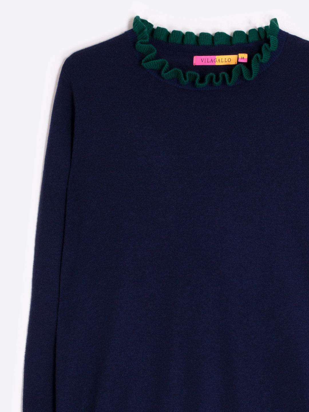 JERSEY FRILLS SWEATER (NAVY/GREEN) - VILAGALLO