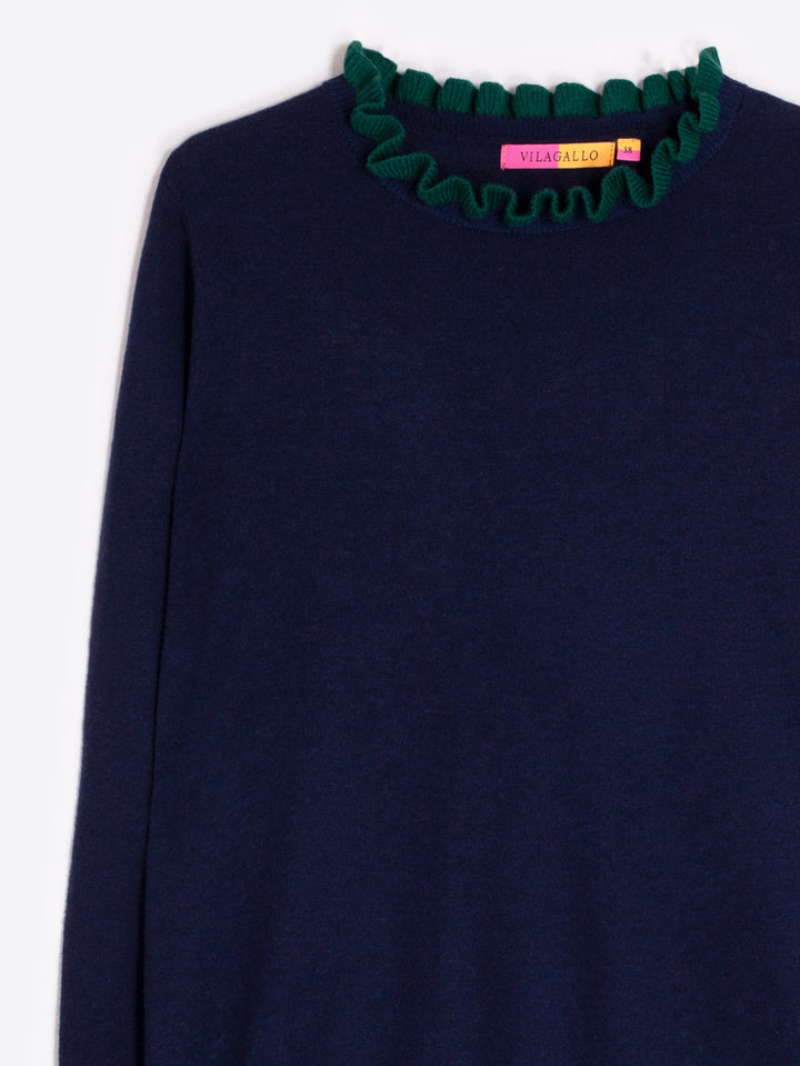 JERSEY FRILLS SWEATER (NAVY/GREEN) - VILAGALLO