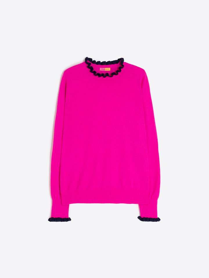 JERSEY FRILLS SWEATER (FUCHSIA/NAVY) - VILAGALLO