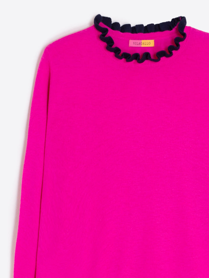 JERSEY FRILLS SWEATER (FUCHSIA/NAVY) - VILAGALLO