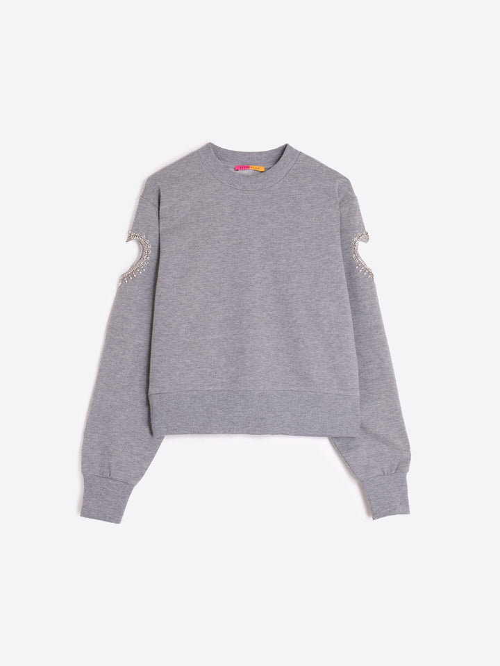 GREY SWEATSHIRT WITH HEART CUT-OUT AND BEADING - VILAGALLO