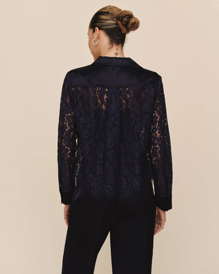 LACE CONTRAST BUTTON DOWN (MIDNIGHT SKY) - BELLA DAHL