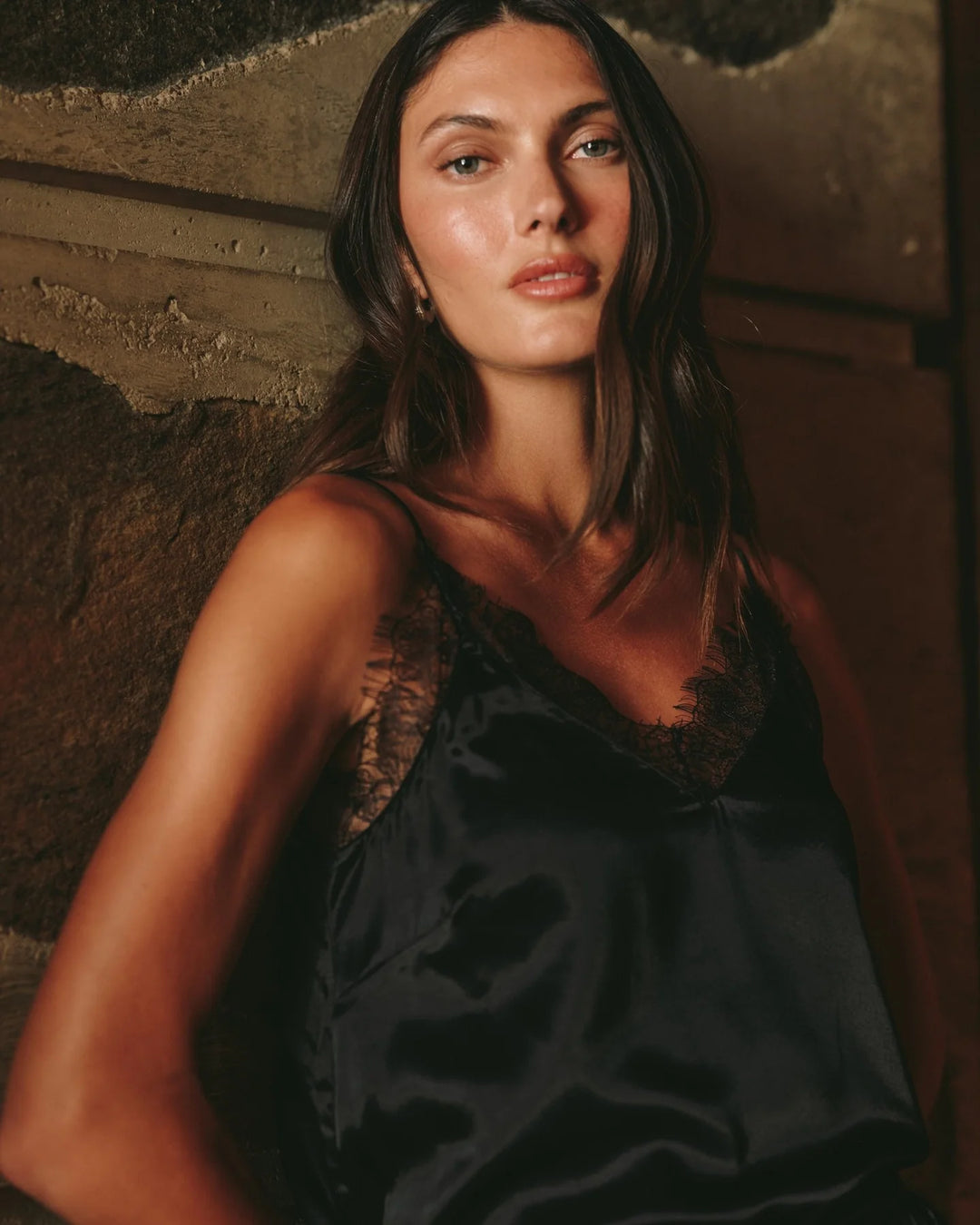 LACE TRIM CAMISOLE (BLACK) - BELLA DAHL